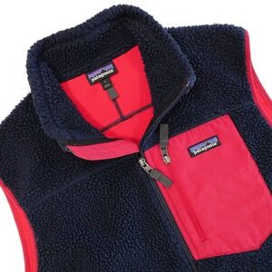 PATAGONIA Men's L Navy Red Retro-X Deep Pile Full Zip Outdoor Sherpa Fleece Vest